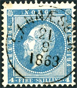 4. 4 skilling Oscar, fullstemplet "Sannæs 21.9.1863" (RO, 6 pkt).