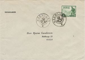 Kronet Posthorn KARMLUND (RO / 6) Pene avtrykk på trykksakbrev frankert med NK 360