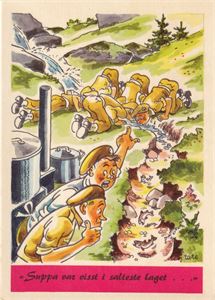 Kunstnerkort - Taraldsen "Suppa var visst i salteste laget.."