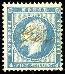 4. 4 skilling Oscar, med håndskrevet skipsannullering "Gler". Signert FCM.