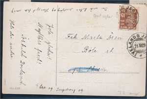Ivelands Jernb.st 21 XII 29 på kort med 15ø Abel. Ikke så lett stempel