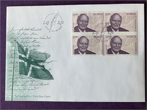 FDC 19.09.2003 Nobel kr. 22 i firblokk
