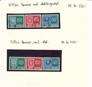 Nk 428-30 o. NORWEX 2 serier med utstillingsstempel og vanlig stempel (Hk 885)