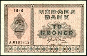 2 krone 1940, serie A.0161812. 01