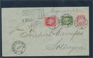 Rekbrev med Nk 70, 76 og 77 stemplet "CHRISTIANIA 6 X 02" til Solingen, Tyskland. Utrop 1000 på Skanfils onlineauksjon en gang i tiden. Oppgitt: 1 kjent.