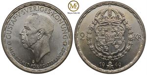 2 kroner 1949 Gustav V. Prakt eksemplar