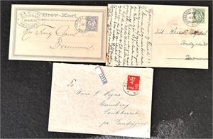 3 brev/kort med reisende stempler, grad 5, 5 og 4