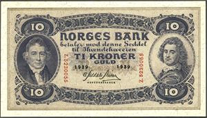 10 kroner 1939, serie Z.5230055. 0