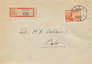 Hjelpestempel FEDA HJ-SL 13 VI 47 (VA) på pent rek. brev med NK 367.