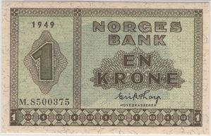 1 krone 1949 M.8500376 MS 66. Kv.0