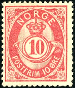 53 IIc. 10 øre 20 mm på papir fra Lyche. Meget svakt gulig papir. T.2. Attest Enger. (8.500,-).