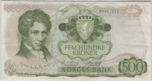 500 kroner 1985 Z.0092613. Erstatningsseddel. Kv.1-