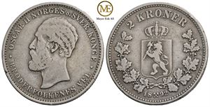 2 kroner 1892 Oscar II. Kv.1