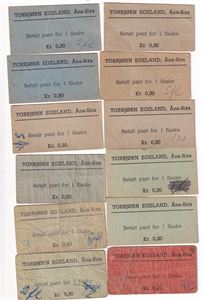 12 stk. Kredittmerker Halvor Åsland Åna-Sira