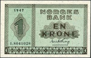 1 krone 1947, serie I.8041028. 0/01