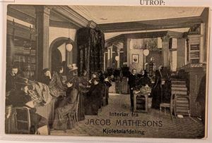 BERGEN, Interiør fra Jacob Mathesons kjoletøyavdeling, ubrukt.