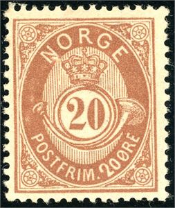 39 Y. 20 øre brun med stående vannmerke. (5.000,-).