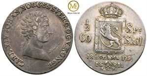 1/2 speciedaler 1821 Carl XIV Johan. Kv.01