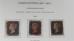 ENGLAND samling med en del bättre märken, tre st. one penny black i normalkvalitet, tre st "embossed" med