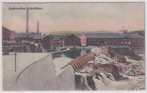 Buskerud Embretsfos Fabrikker. Kolorert Kort (P&R, 1905)