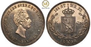 1/2 speciedaler 1848 Oscar I. Prakt eksemplar