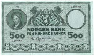 500 kroner 1976 G.2009909 erstatningsseddel. Kv.1/1+