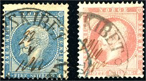 4,5. 4 skilling- og 8 skilling Oscar, begge stemplet "Dampskibet Bergen" samt et brevomslag fra Altone til Stavanger i 1854 med påskriften "pr Bergen".