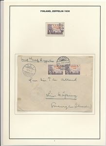 MOTIV: ZEPPELIN FINLAND Fac 165 pent stemplet merke (Fac 2200) + brev med par stemplet "HELSINKI 24 IX 30" + svakt Zeppelin stempel til Sverige. Ankomststempel "FRIEDRICHSHAFEN 25-9-30" (Egen pris på dette i Facit SEK 4000)