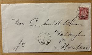 Brev med Nk 43 (mulig 38) rettvendt "GRIMSTAD 9-7-1885"