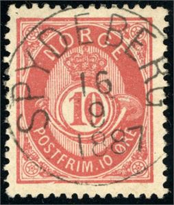 53 IIa. 10 øre 20 mm, pent stemplet "Spydeberg 16.9.1887".