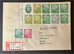 BRD Brev med hefteblokk Mi H-Blatt 7 stemplet "NÜRNBERG 13.3.59" til Sverige (€ 150)