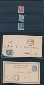 TELEMARK 9 brev og 3 enkeltmerker fra før 1900 inkl "VINJE", "BØ I THELEMARK", "SKIEN" (til Frankrike) og "TINN". Inspiser!