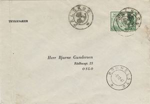 Kronet Posthorn PÅLSKOG (NO / 6) på trykksakbrev frankert med NK 360, sidest. Hommelstø IIA -6.12.47