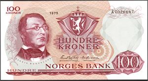 100 kroner 1975, serie A 2123302. 0