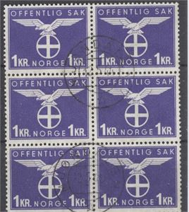 TM 58 1 kr Solkort i 6-blokk stemplet MJØNDALEN 12-5-44