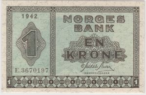 1 krone 1942 E.3670197. Kv.0