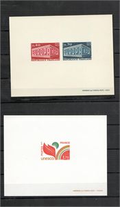FRANKRIKE "Epreuve de luxe" Europa 1960  (Yv. € 225), Unesco set (Yv. €110 ) samt två moderna frimärksgravyrer.