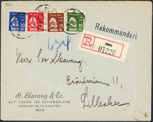 159/162. Ibsen i komplett serie på rekommandert konvolutt, stemplet "Oslo 20.3.28". Noen anmerkninger.