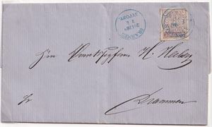 Drammen Bypost I S/A nr 6A gj. Stukket på brevomslag stemplet med stempel nr. 5  "26 12 69  2E"  Pent brevomslag med en liten flekk på merket. Brevet er sendt lokalt i Drammen.  Attest NF:  "Frimerket med noe limflekker.  Frimerket og stempel er ekte.  Objektet er genuint ekte uten tegn til reperasjoner"