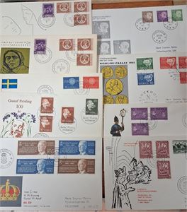 SVERIGE parti FDC från äldre till modernt, en del från 1960-70 tal med vinjetter