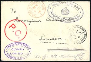 Collection censour-letters from many countries. Some of them are sedt to or from Norway. Total approx 100 letters/cards.