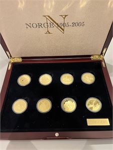 Norge 1905 - 2005. Komplett serie med 8 medaljer i gull. Proof