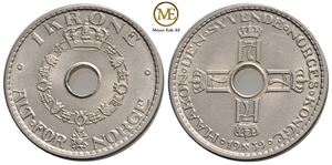 1 krone 1939 Haakon VII. Variant lite 9 tall. Kv.0