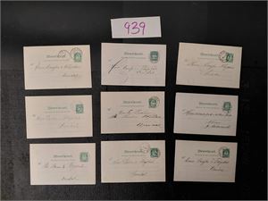 SKIP 9 helsaker med skipsstempler 1905-09 "CHRA-BERGEN" og "BREVIG-KRISTIANSAND". De fleste sendt til Arendal