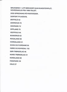 BREV Brev med rundstemplede brev, sortert fylkesvis, mest 1980-tallet. Se liste bilde 1, vekt 3,6 kilo