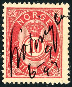 53 VI. 10 øre 20 mm, anert med håndskrevet stedsnavn "Lødingen 6/9 93".