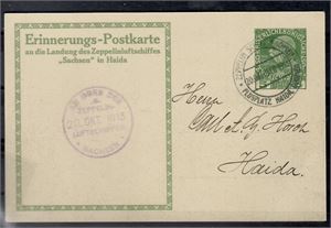 ÖSTERRIKE, ZEPPELIN.  Sieger 9 Ab, SACHSEN – österrikiskt privatbrevkort 5 H. med anledning av landningen