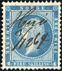 4. 4 skilling Oscar, anert med håndskrevet navn "Herø 3/12 64" (MR).