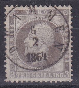 NK 3, Stemplet Drammen 6-2-1864,pent rettvendt