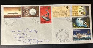 PITCAIRN ISLAND Bruksbrev med 7 bruksmerker til England stemplet "8 JY 70"